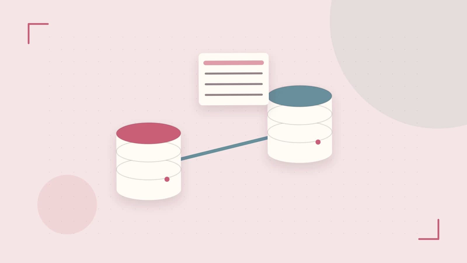 Editorial illustration of structured records, database cylinders and relationships between tables