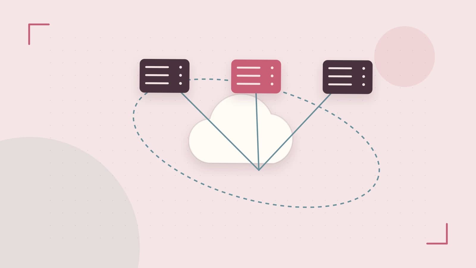 Editorial illustration of cloud infrastructure, connected server racks and an orbital service map
